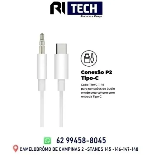 Cabo Auxiliar Áudio USB Tipo C Para P2 Fone de Ouvido AUX do Carro USB-C Som do Carro