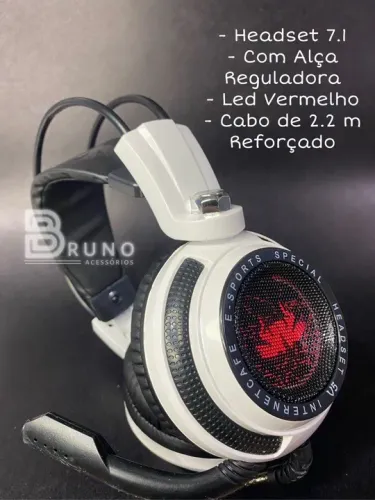 Headset Gamer 7.1 - Com Alça Reguladora - Led Vermelho