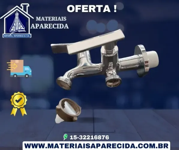Torneira 2 Saidas Tanque Maquina Metal 1/4 volta- NOVO