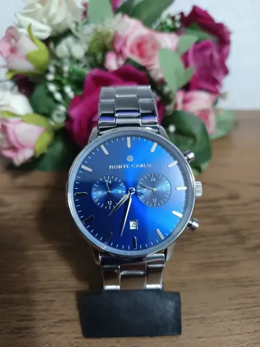 Relógio Monte Carlo Azul e Pulseira de aço 