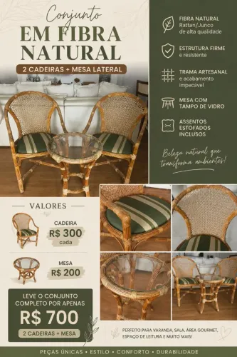 Cadeiras e mesa em fibra natural