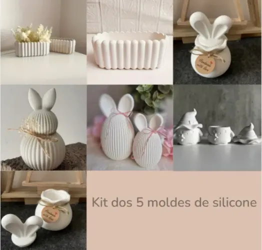 Kit 5 Moldes de Silicone para Gesso Resina e Artesanato