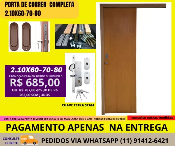 kit porta de correr trilho 2.00 metros - para portas 60-70-80