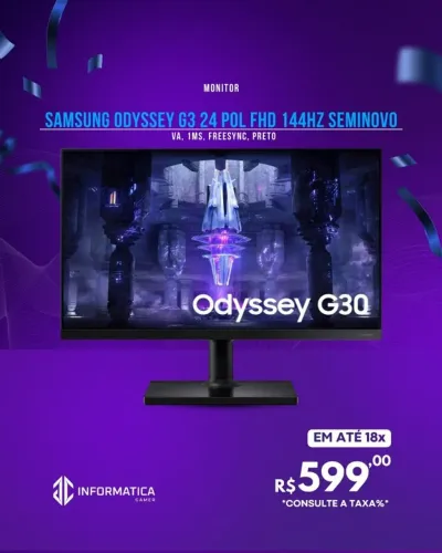 MONITOR SAMSUNG ODYSSEY G3 24 POL FHD 144HZ SEMINOVO