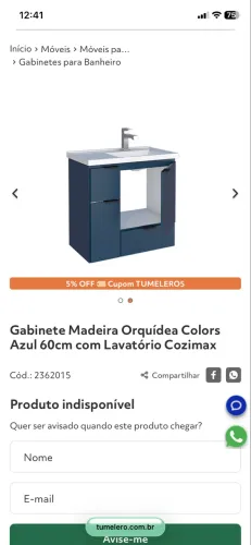 Gabinete com pia azul royal para banheiro
