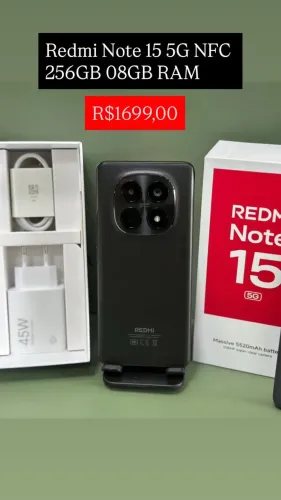 Redmi Note 15 5G NFC 256/08- Azul Preto Lacrado Entregamos Grátis 