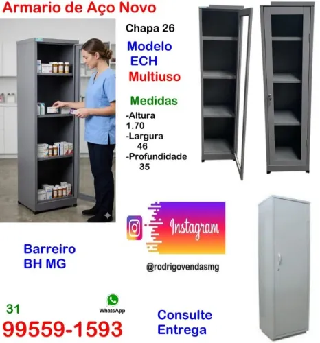 Armário vitrine multiuso de aço ech casa loja indústria farmácia super moveis escritorio