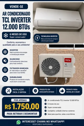 Ar Condicionado TCL Inverter 12.000 BTUs - 6 Meses de Uso - R$ 1.750