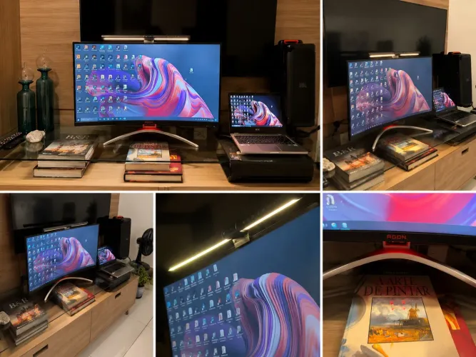 ?Monitor Gamer AOC AGON AG322FCX 32? Curvo + Luminária LED para Monitor