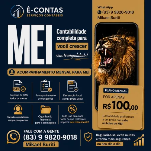 Contabilidade para MEI a partir de R$ 100/mês | DAS, Declaração Anual e Suporte