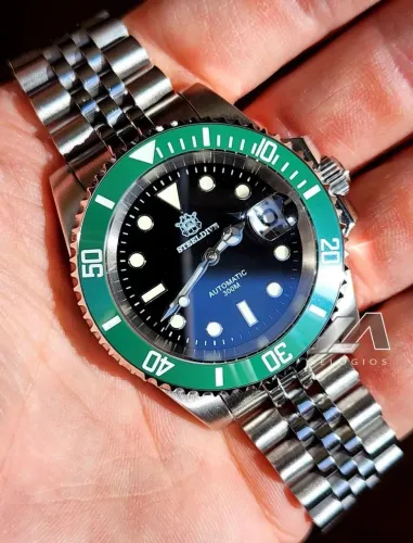Relógio Steeldive Submariner Automático Sd1953 Nh35 Verde Prateado