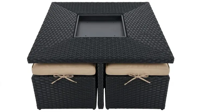 Mesa de centro vime sintético com 4 puffs