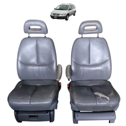 Par Banco Dianteiro Couro Chrysler Grand Caravan 2000 2001 Cinza