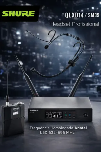 Headset Profissional SHURE SM39 com Sistema Digital Sem Fio QLXD14 L50