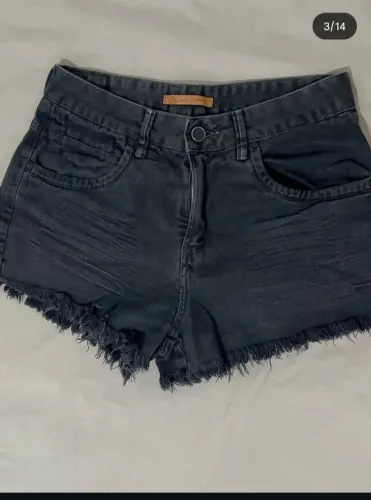 Shorts Jeans Preto Animale Original 40 Desfiado Cintura Alta