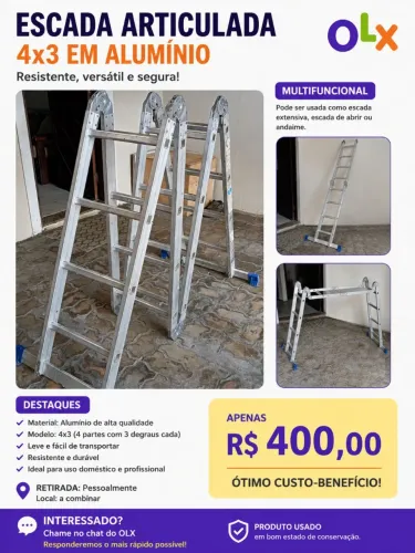 Escada Articulada de Alumínio 4x3 - Multifuncional - R$ 400,00