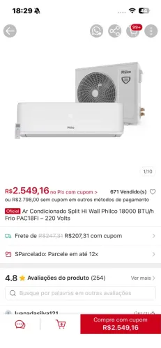 Philco 18.000 BTU Semi Novo | Garantia | Estado de Novo