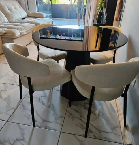 MESA REDONDA COM TAMPO DE VIDRO, EM MDF 100x100. LACRADA
