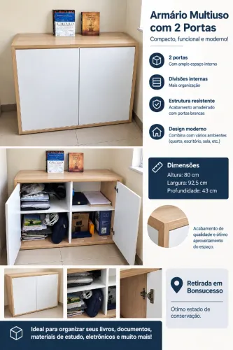 Armário Baixo 2 Portas 25mm - Escritório / Quarto - Ótimo Estado