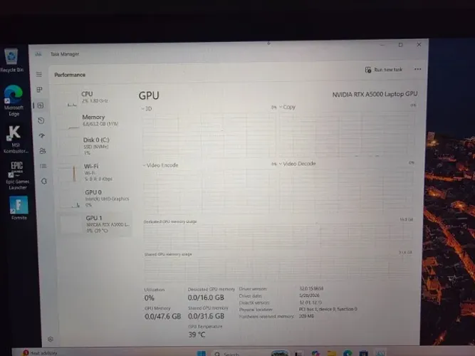 Dell Precision 7560 i9 64GB 1TB RTX A5000 16GB