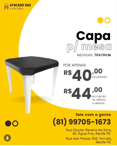 Capa para mesa quadrada 70x70cm plástico 
