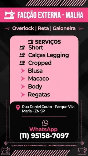 Facção externa malha overlock reta Galoneira
