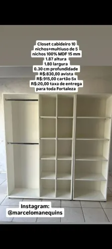 Closet cabideiro 10 nichos+ multiuso 5 nichos