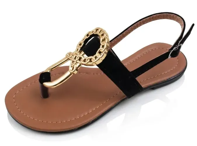 Kit Atacado com 12 Pares Sandália Rasteira Feminina Detalhe Dourado Elegante E Fivela