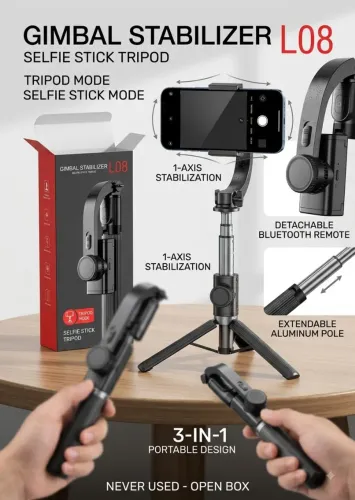 Estabilizador Gimbal L08 + Tripé + Bastão de Selfie Bluetooth (NOVO)