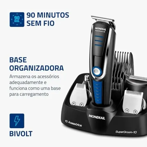 Aparador de Pelos Mondial Super Groom 10 BG-03 Preto/Azul - Usado 1 Vez