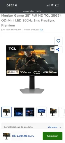 Monitor gamer TCL mini led 300hz