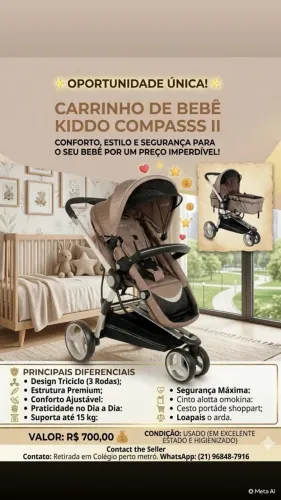 Carro de bebê Kiddo Compass II travel três rodas 