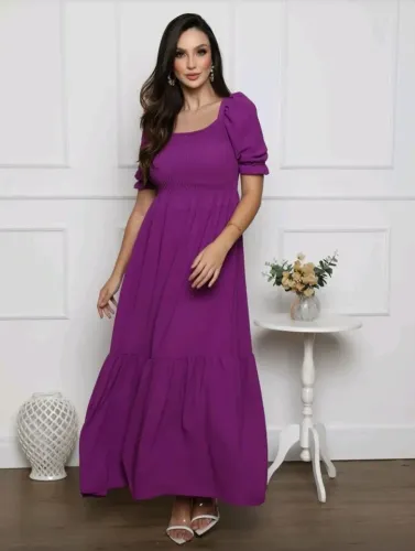 Vestido Longo roxo manga bufante P