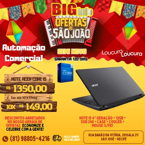 Notebook i5 4º Geracao / 12GB DDR4 / SSD 240Gb / Preto Garantia em ate 10x Fixas