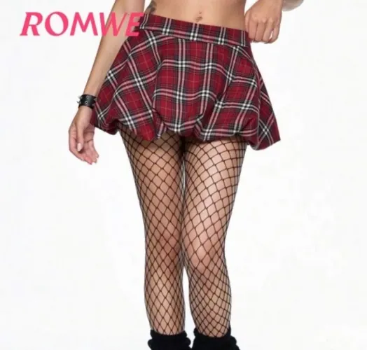 saia xadrez balone colegial plissada alternativa vampira gotica romwe egirl goth y2k