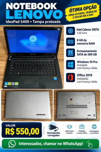 Notebook Lenovo IdeaPad S400 | 8 GB RAM | 500 GB | Windows 10 Pro + Office 2019