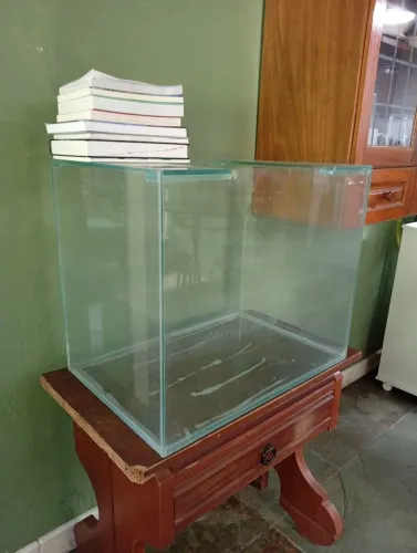 Aquário, móvel e troncos 