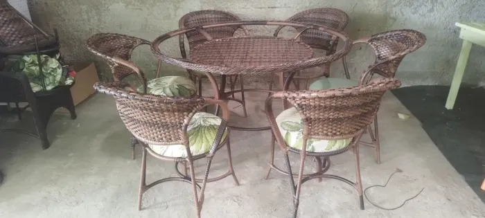 Mesa jantar 6 cadeiras fibra sintética