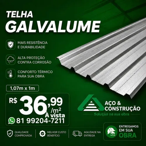 Telha Galvalume direto de fábrica