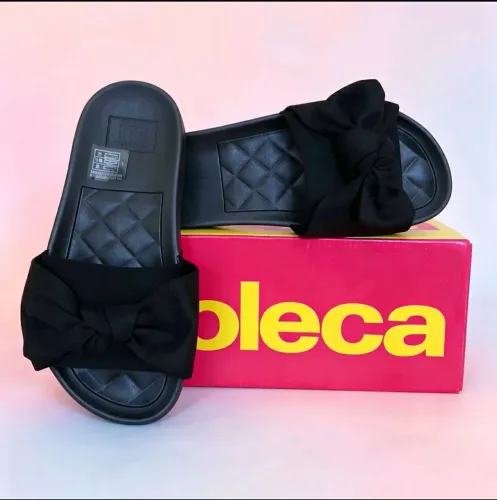 Chinelo slide moleca laço preto tamanhos do 33 ao 40