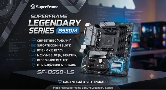 Placa Mãe SuperFrame B550M Legendary Series Chipset B550, AMD, AM4, mATX, DDR4, SF-B550-LS
