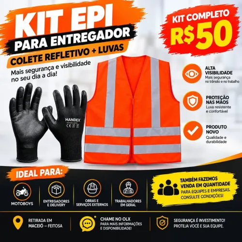 COLETE REFLETIVO + LUVAS | KIT PARA MOTOBOY E DELIVERY