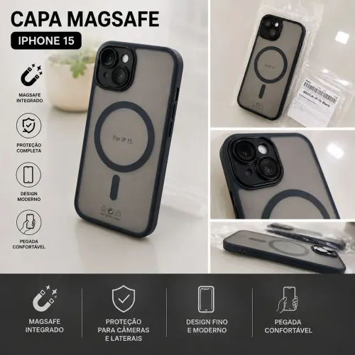 Capa Magnética MagSafe para iPhone 15 - Preta (Premium)