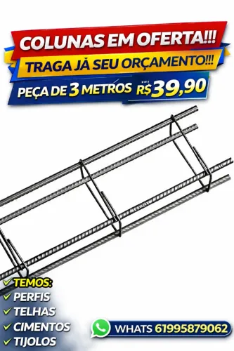 Ferragens a pronta entrega - coluna 5/16 peça de 3 metros a vista R$39,90