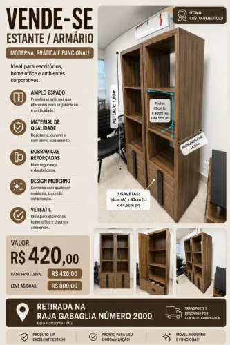 Estante com gavetas para escritório