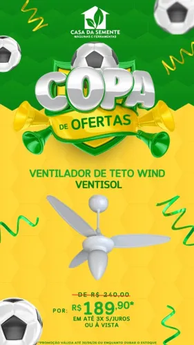 VENTILADOR DE TETO VENTISOL WIND (NOVO/LOJA)