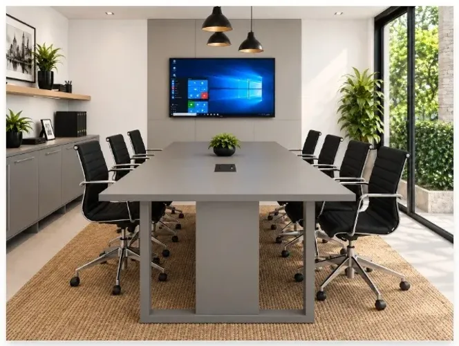Mesa de Reunião Trapeze Delluxe Slatted Panel. Alto Padrão: 8 tomadas L270cm x L120cm x A7