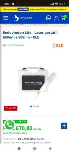 Laser endophoton litle 660 + caneta 808nm
