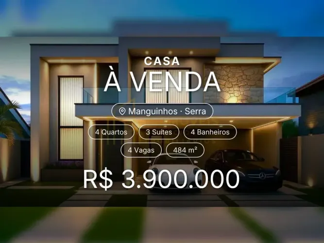 Venha conhecer esta casa incrível em Manguinhos, Serra/ES: 4 suítes e muito verde!