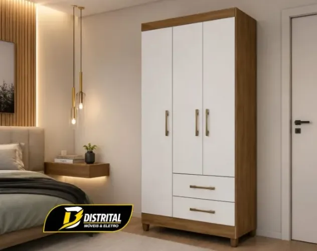 Guarda Roupa Solteiro Lima 3 Portas 2 Gavetas Oferta